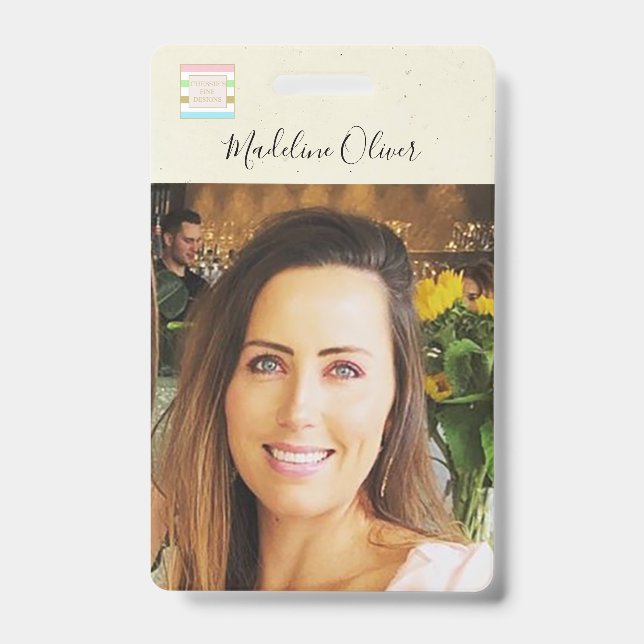 Photo ID Logo QR Code Rustic Lanyard Badge (Front)