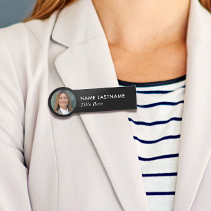 Photo ID Simple Sleek Basic Black Business Title Name Tag