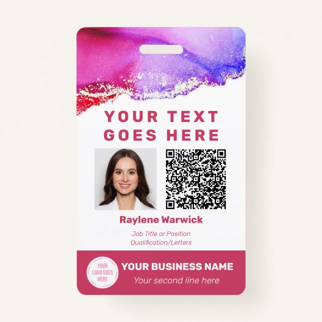 Photo ID Vaccination Barcode QR Code Dusty Pink Badge (Front)