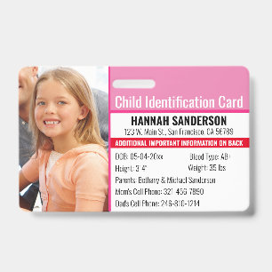 Photo Identification Emergency Allergy Child ID Badge