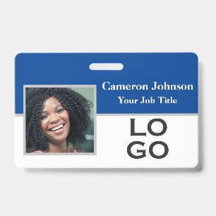 Photo Identification with Custom Logo on Blue Badge