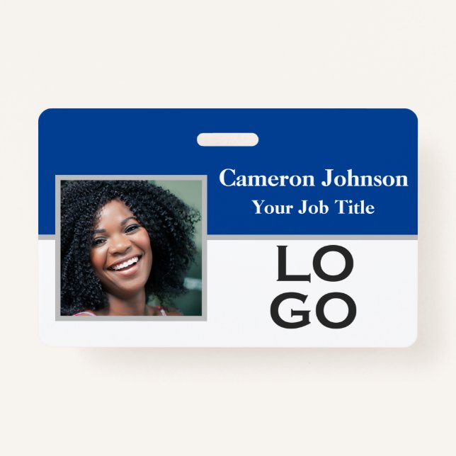 Photo Identification with Custom Logo on Blue Badge (Front)