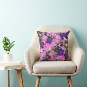 Photo Image Of Morning Glory Pink & Purple Flowers Throw Pillow