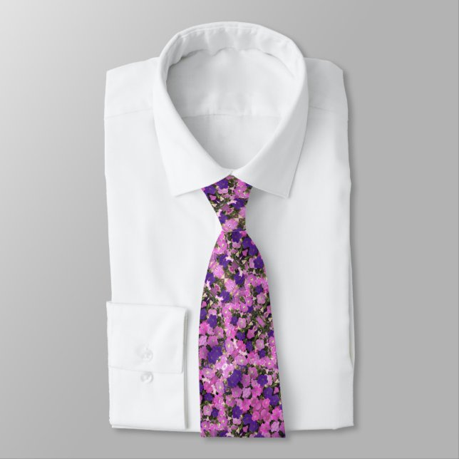 Photo Image Of Morning Glory Pink & Purple Flowers Tie (Tied)