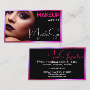 Photo Image Template Black & Girly Pink Beauty Business Card
