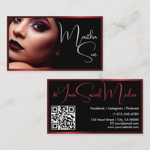 Photo Image Template Influencer Model Red Classic Business Card