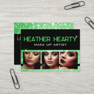 Photo Image Template Luxury Green Glitter Stars  Business Card