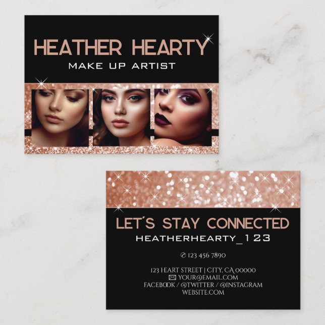 Photo Image Template Luxury Rose Gold Glitter Business Card (Front/Back)
