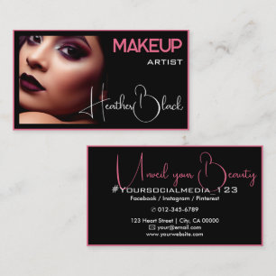 Photo Image Template Plain Black Pink Thin Border Business Card