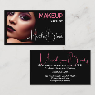 Photo Image Template Plain Classic Black Pink Glam Business Card