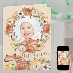 Photo in Floral Wreath with Woodland Fox Birthday Card<br><div class="desc">Cute birthday card for a special little boy or girl with your own photo and custom messages inside. The design features a floral wreath and matching border with full bloom roses, delicate flowers and happy woodland fox. Inside the sample wording is fully editable and currently reads "hip hip hooray [name...</div>