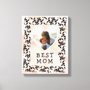 Photo in Heart Rococo Watercolor Mother`s Day Canvas Print