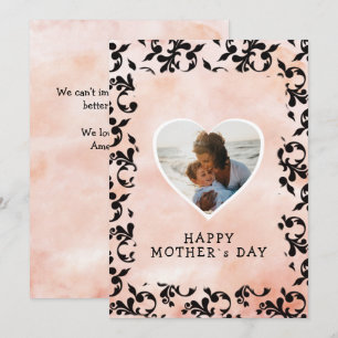 Photo in Heart Rococo Watercolor Mother`s Day  Holiday Card