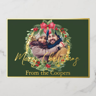 Photo in wreath custom Christmas Foil Holiday Card