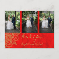 Photo Indian Style Red Gold Wedding Thank You