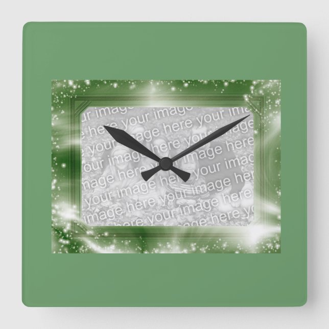 Photo Insert Frame Green Sparkles Wall Clock (Front)