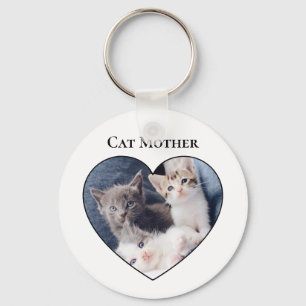 Photo Inside Heart Shape Cat Mother's Day Button Keychain