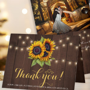 Photo inside rustic sunflowers thank you wedding card