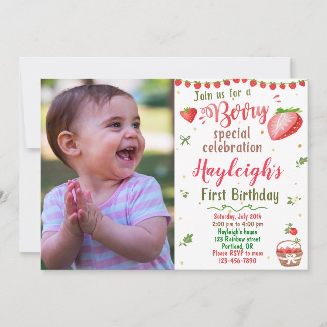 Photo invitation anniversaire fraise Berry sweet (Devant)