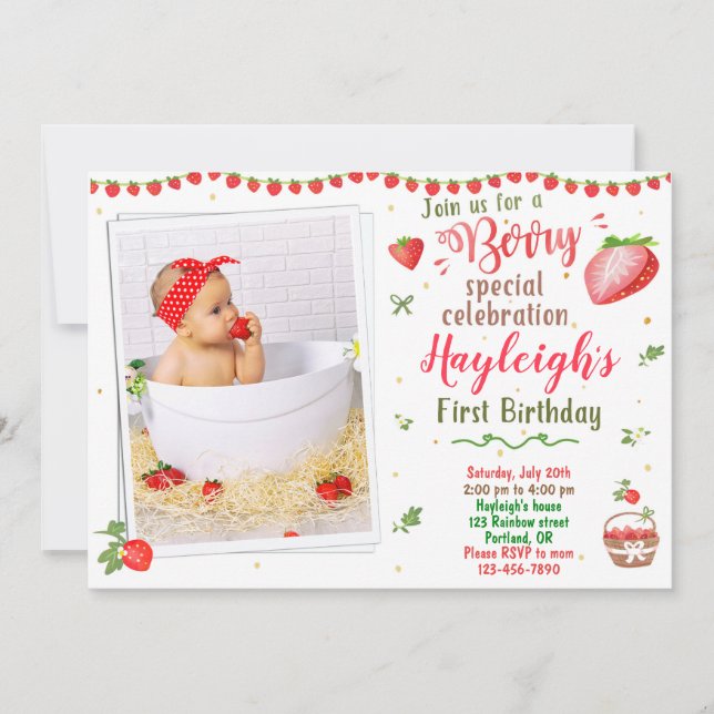Photo invitation anniversaire fraise Berry sweet (Devant)