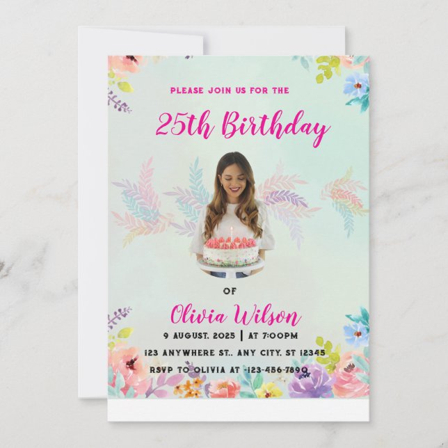 Photo Invitation d'anniversaire - Modèle modifiabl (Devant)