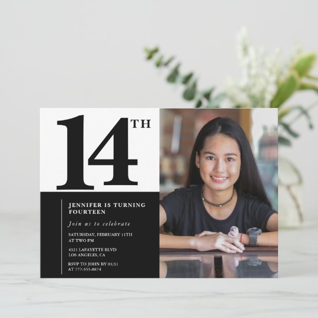 Photo Invitations à 14e anniversaire Elegant Chic (Debout devant)