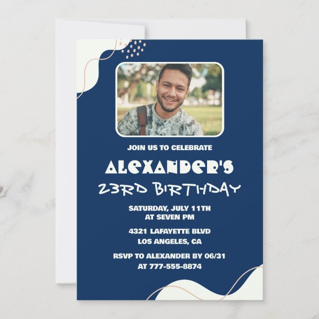 Photo invitations à 23e anniversaire Hommes Simple (Devant)