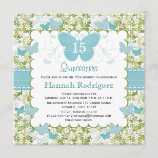 Photo Invitations de Quinceanera, Papillon bleu
