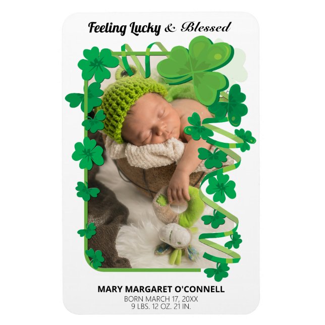 Photo Irish Shamrocks Baby Announcement Magnet (Vertical)