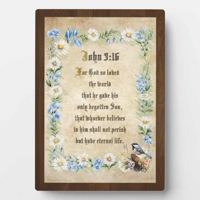 Photo John 3:16 Bible Quote Tabletop Plaque with Easel (Devant)