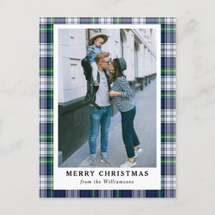 Photo Joyeuse carte de Noël bleu marine Tartan 