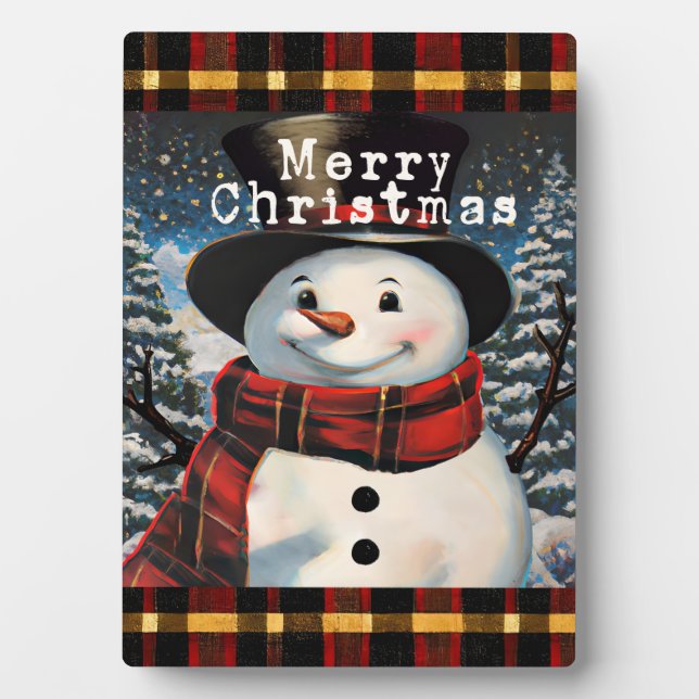 Photo Joyeux Noël Snowman Tabletop Plaque avec Easel (Devant)