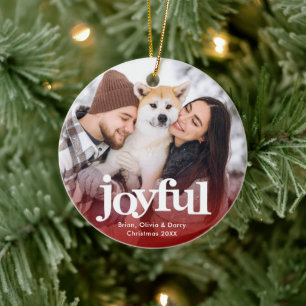 Photo Joyful Bold Typography Minimal Red Christmas Ceramic Ornament