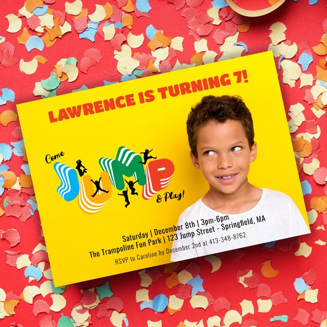 Photo Jump Play Trampoline Park Party Birthday   Invitation (Photo Jump Play Trampoline Park Party Birthday Invitation)