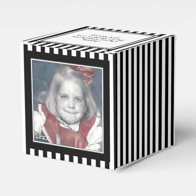 Photo Keepsake Black/White Simple Stripes Pattern Favor Box (Front Side)