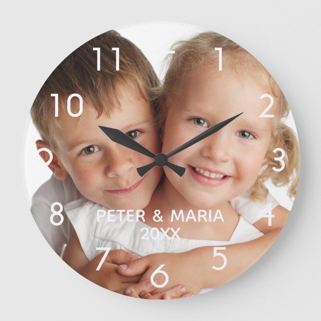 Photo kids children names year large clock (Front)