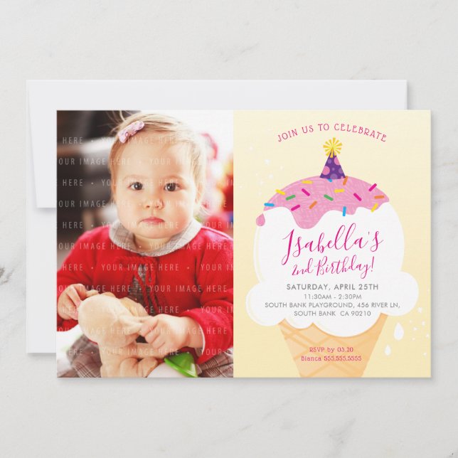 PHOTO KIDS PARTY INVITATION rétro cône crème glacé (Devant)