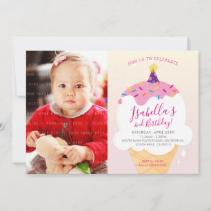 PHOTO KIDS PARTY INVITATION rétro crème glacée con