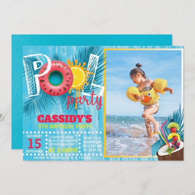 Photo kids Pool Party Birthday Invitation (Front/Back)
