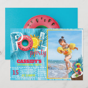 Photo kids Pool Party Birthday Invitation