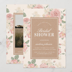 Photo Kraft Vintage Pink Rose Garden Bridal Shower Invitation
