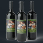 Photo label gold "Merry Christmas" green<br><div class="desc">TRENDY CHRISTMAS GIFT idea: purchase your favourite wine bottles and personalize them with your custom photo label! Just add your family photo and adjust the text.</div>