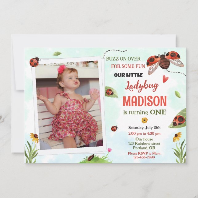 Photo ladybug 1ère invitation anniversaire fille a (Devant)