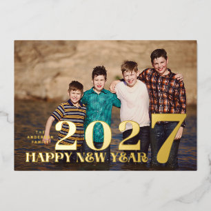 PHOTO Large Premium GOLD HAPPY NEW YEAR 2023 Foil Holiday Card