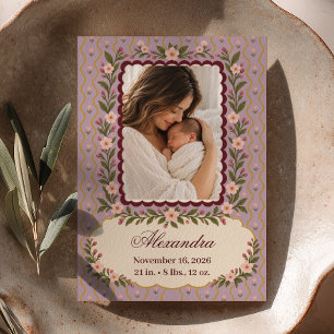 Photo Lavender Floral Birth Announcement
