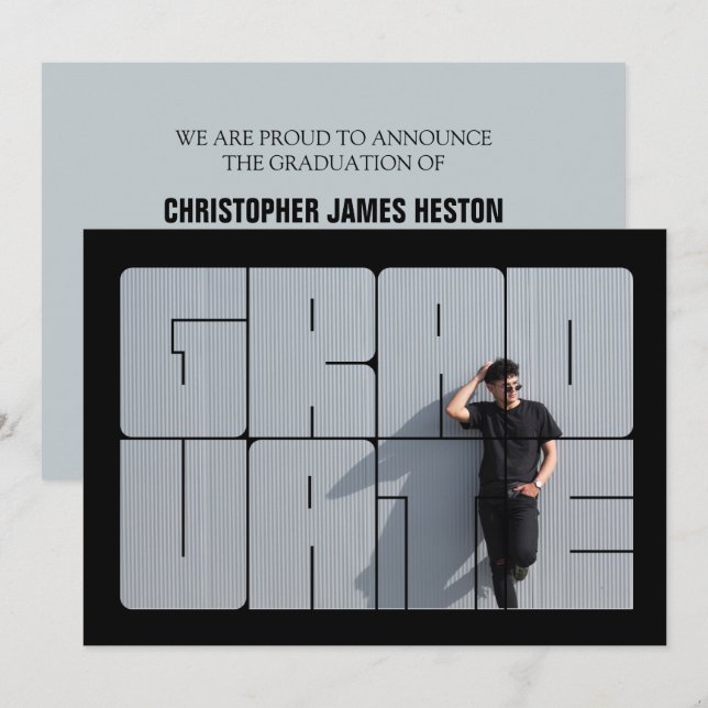 Photo Lettering Blue Graduation Ceremony Invitation (Front/Back)