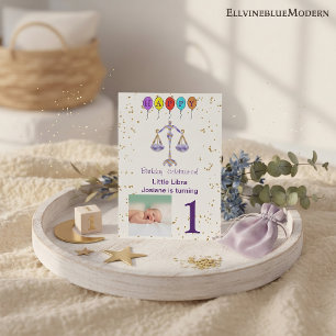 Photo & Libra Birthday with Gold & Balloons Invitation