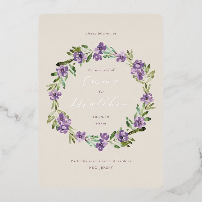 Photo Lilac Purple Botanical Wreath Wedding (Front)