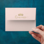 Photo Lined Pre-Addressed Pink Quinceañera RSVP<br><div class="desc">Add a stylish personalized touch to a Quinceañera invitation suite with unique photo-lined pre-addressed RSVP envelopes. The picture and all wording on this template are simple to customize. The colours and font styles are easy to change with the Zazzle Design Editor tool. The blush pink and gold design features a...</div>