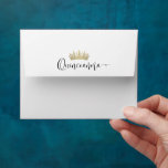 Photo Lined Pre-Addressed Quinceañera Crown RSVP<br><div class="desc">Add a stylish personalized touch to a Quinceañera invitation suite with unique photo-lined pre-addressed RSVP envelopes. The picture and all wording on this template are simple to customize. The colours and font styles are easy to change with the Zazzle Design Editor tool. The black, white and gold design features a...</div>